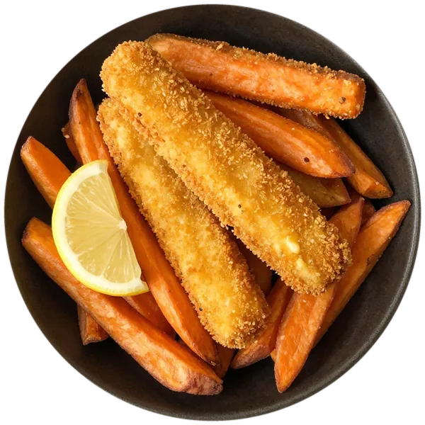 Baked Fish Sticks and Sweet Potato Fries